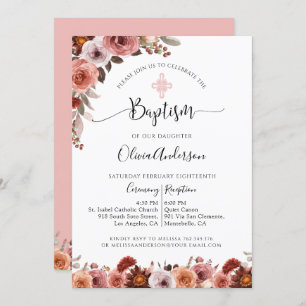 Girl Baptism Blush Pink Floral Invitation