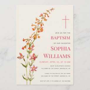 Girl Baptism Floral Watercolor Wildflowers Invitation