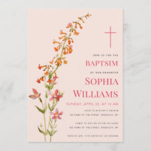  Girl Baptism Pink Floral Watercolor Wildflowers