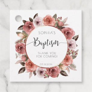 Girl Baptism Rose Gold, Blush Floral Thank You Favour Tags