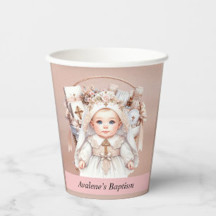 Girl Baptism Rose Gold Christening Basket Paper Cups
