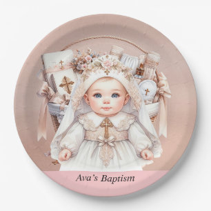 Girl Baptism Rose Gold Christening Basket Paper Plate