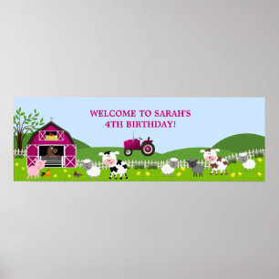 Girl Barnyard Farm Animals Birthday Banner Poster