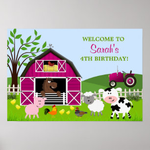 Girl Barnyard Farm Animals Birthday Poster