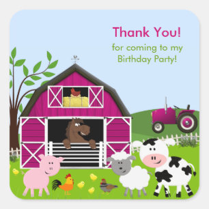 Girl Barnyard Farm Animals Birthday Sticker