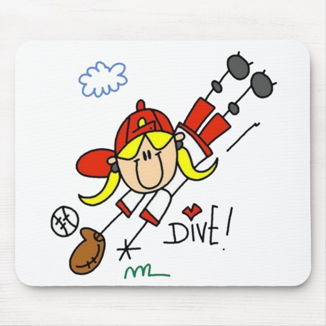 Girl Baseball Player Stick Figure Mouse Pad (Front)