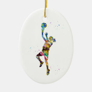 Girl basketball player ceramic tree decoration