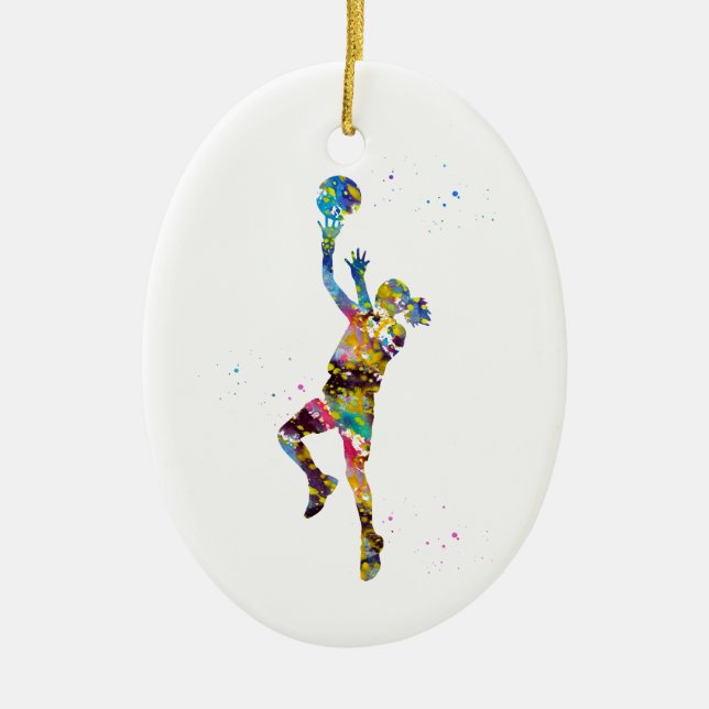 Girl basketball player ceramic tree decoration (Front)