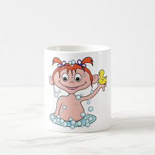 Girl Bath Time Fun with Rubber Duck and Bubbles Coffee Mug