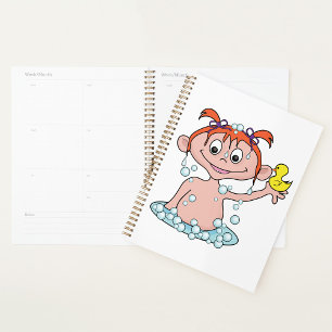 Girl Bath Time Fun with Rubber Duck and Bubbles  Planner