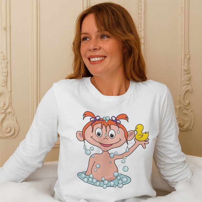 Girl Bath Time Fun with Rubber Duck and Bubbles  T-Shirt (Creator Uploaded)