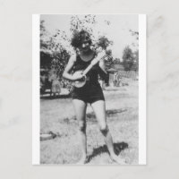 Girl bathing suit beauty playing banjo 1920's