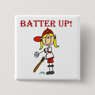 Girl Batter Up Baseball Tshirts and Gifts 15 Cm Square Badge