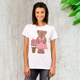 Girl Bear And Flowers T-Shirt