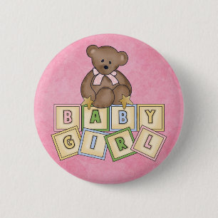 Girl Bear Baby Blocks 6 Cm Round Badge