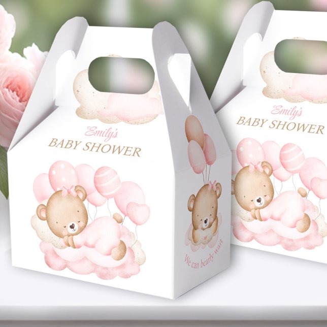 Girl Bear Baby Shower Gable Favour Box (Bear pink White Favor Boxes - You can choose from 3 sizes by clicking on the STYLE dropbox.
)