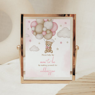 Girl Bear Balloon Baby Shower Envelope Station Poster