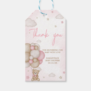Girl Bear Balloon Baby Shower Favour Tags