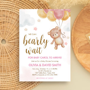 Girl Bear Bearly Wait Baby Shower Invitation