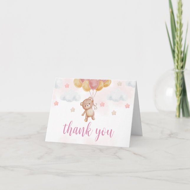 Girl Bear Bearly Wait Baby Shower Thank You Card (Front)