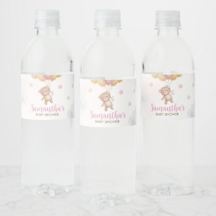Girl Bear Bearly Wait Baby Shower Water Bottle Label