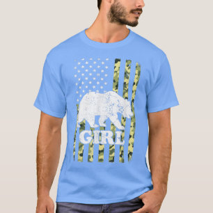Girl Bear Camping Hiking Camouflage USA American F T-Shirt