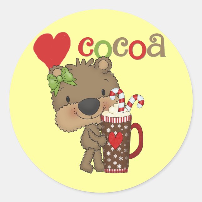 Girl Bear Cocoa Love Classic Round Sticker (Front)
