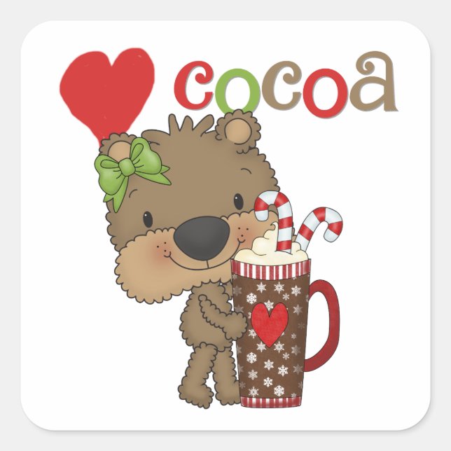 Girl Bear Cocoa Love Square Sticker (Front)
