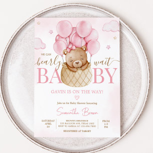 Girl Bear Hot Air Balloon Baby Shower Invitation