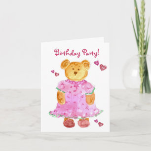 Girl Bear Kids Birthday Party Invitation