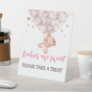 Girl Bearly Wait Pink Bear Baby Shower Favours Sig Pedestal Sign