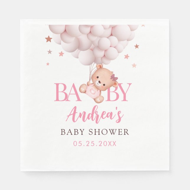 Girl Bearly Wait Pink Bear Baby Shower Napkins (Front)