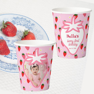 Girl Berry First Birthday Strawberries Party Paper Cups