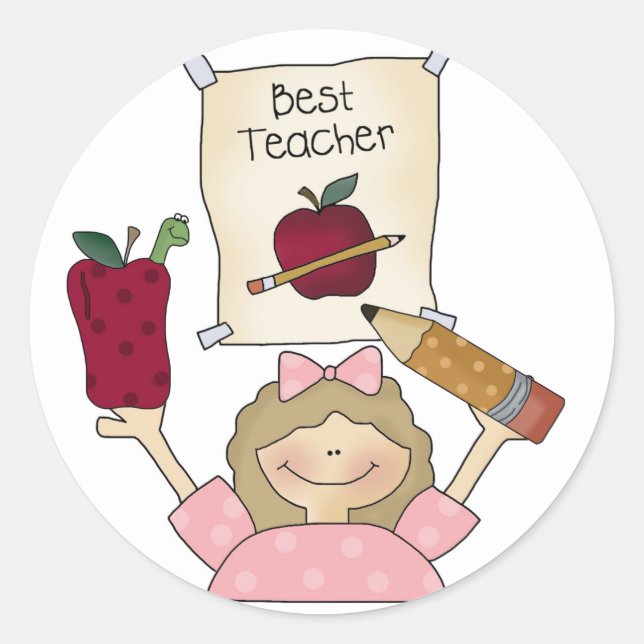 Girl Best Teacher Classic Round Sticker (Front)