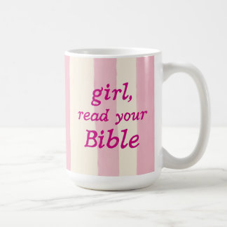 Girl Bible Reading Pink Cute Faith Typography Coffee Mug
