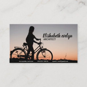 girl bicycle bike sunset business card