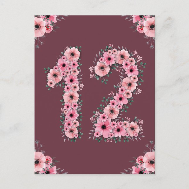 Girl Big 12th Birthday Pink Flowers Green Foliage Postcard (Front)