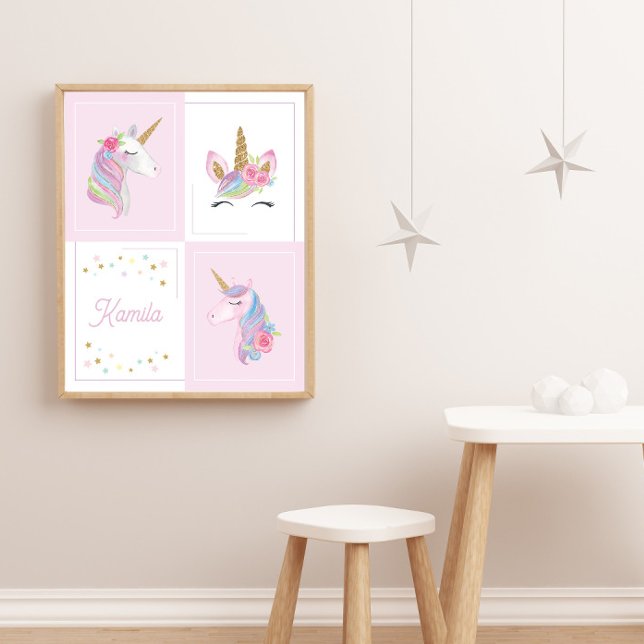 Girl Birth Announcement Pink Unicorn Baby Shower Poster (Creator Uploaded)