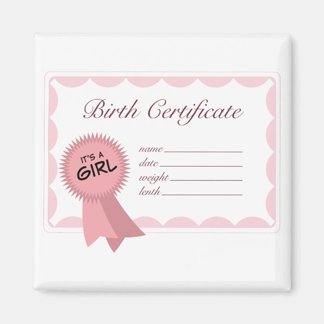Girl Birth Certificate Magnet (Front)