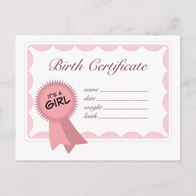 Girl Birth Certificate Postcard (Front)
