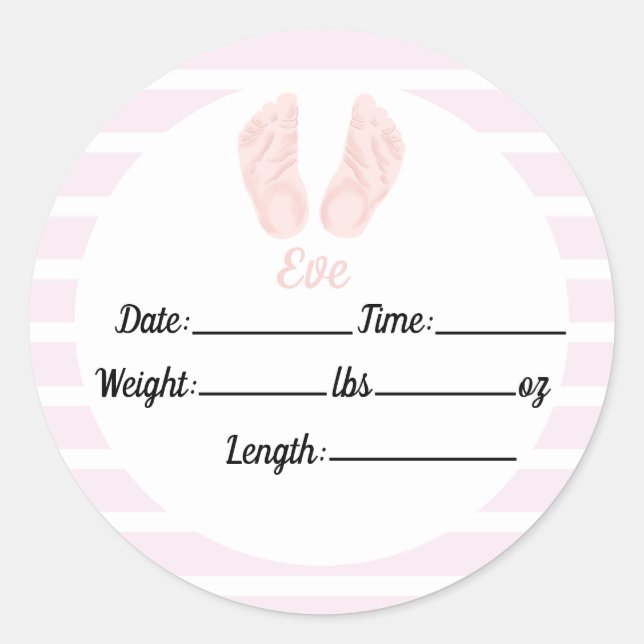 Girl Birth Stat, Pink Baby Shower Classic Round Sticker (Front)