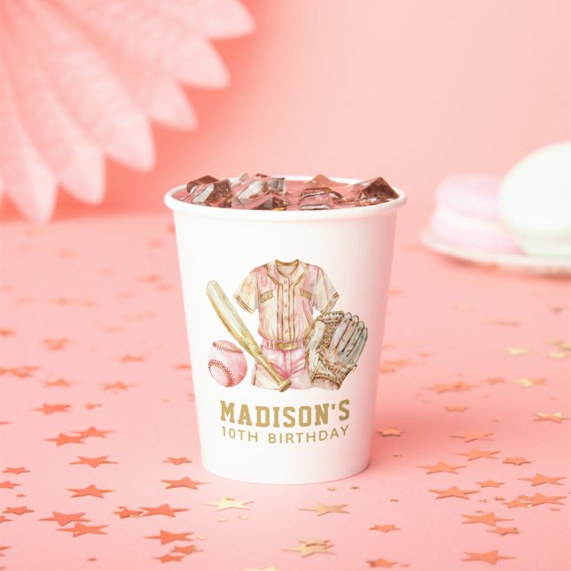 Girl Birthday Baseball Luxury Rose gold Paper Cups (Insitu)