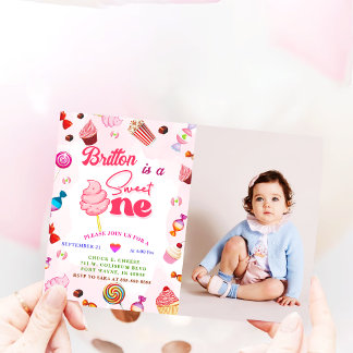 Girl Birthday Candy Sweet One Party Invitation