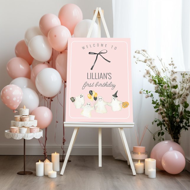 Girl Birthday Ghost and Black Bow Baby Shower Poster (Creator Uploaded)