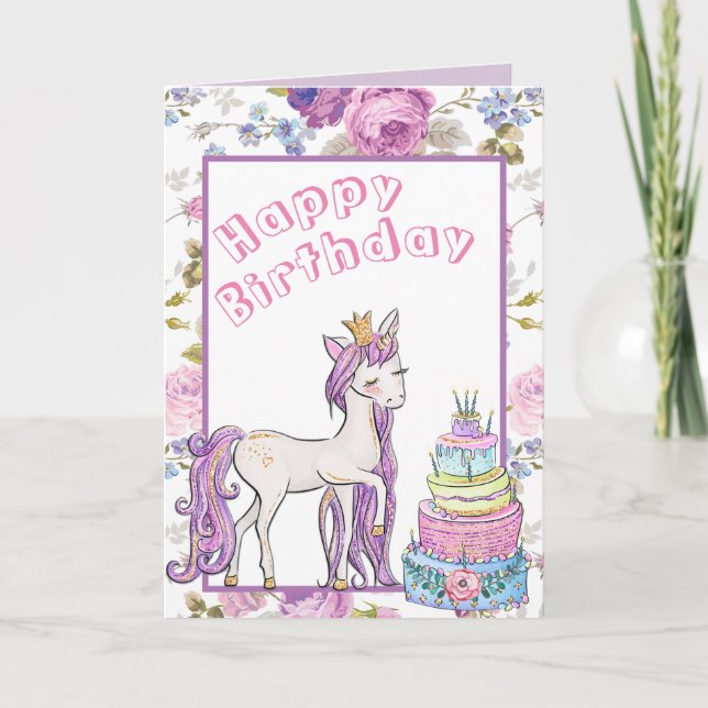 Girl Birthday Gift Gold Unicorn Custom Personalise Card (Front)