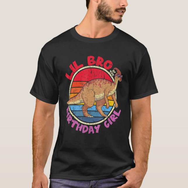Girl Birthday I Lil Bro I Parasaurolophus I Family T-Shirt (Front)