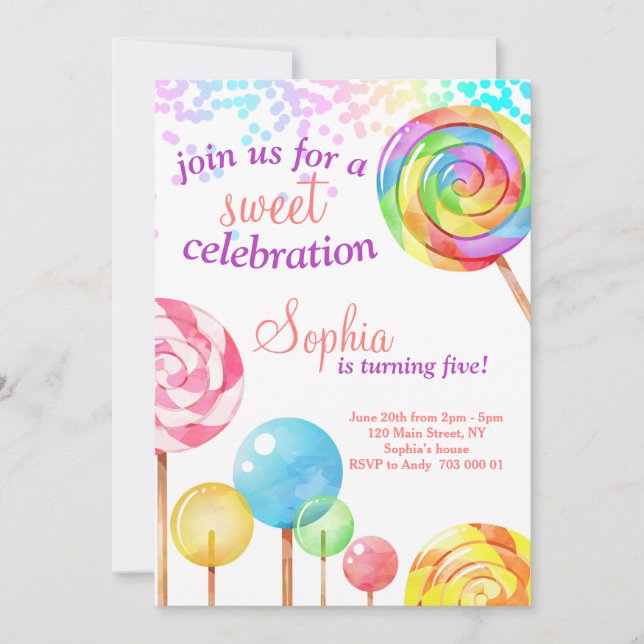 Girl Birthday Invitation Candy Sweet Celebration (Front)