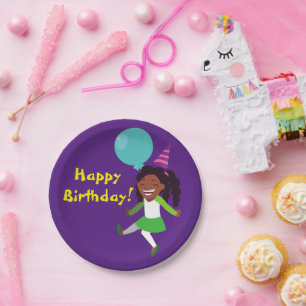 Girl Birthday Party (African-American)  Paper Plate