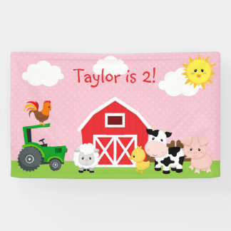 Girl Birthday Party Backdrop Banner (Farm Animal)