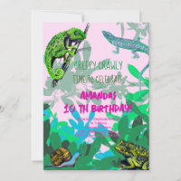 Girl birthday party chameleon, lizard, frog